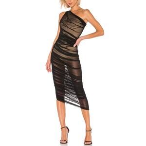 Norma Kamali 'Diana' Black One Shoulder Ruched Gown Size M - NWT